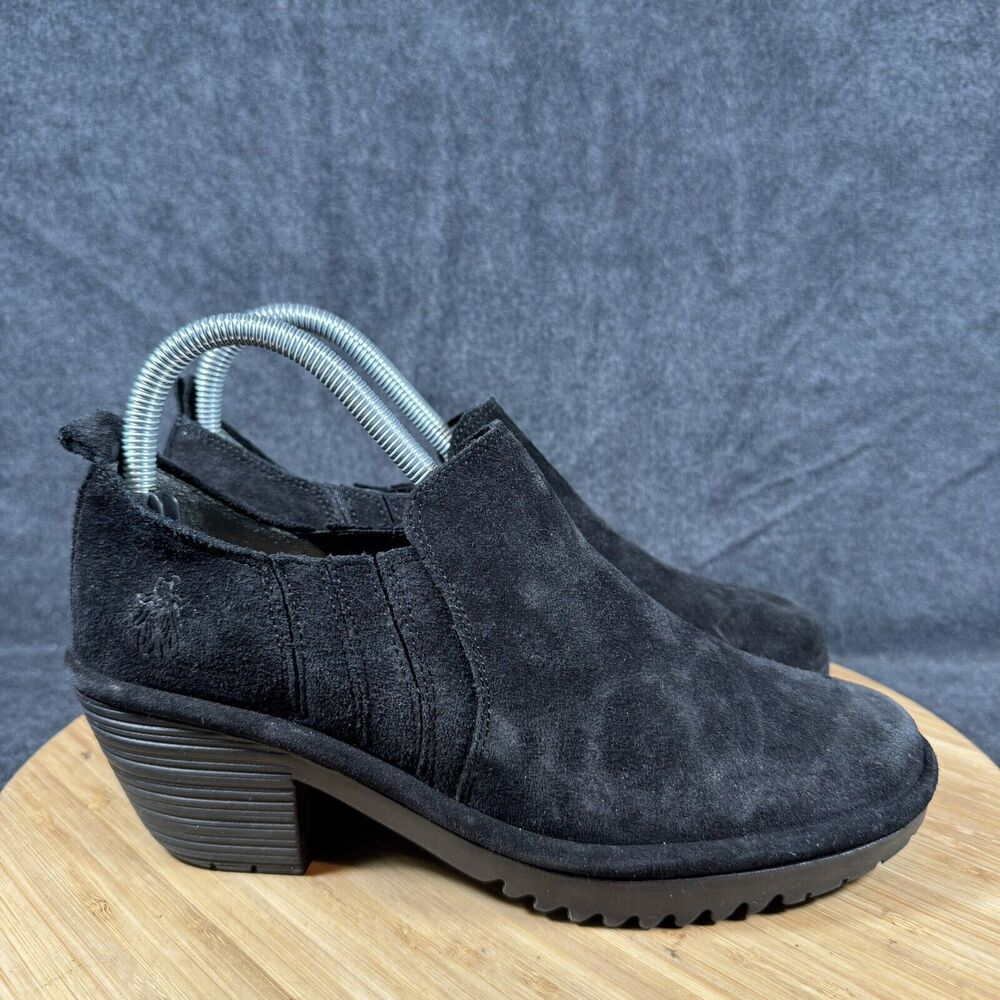 Fly‎ London Suede Leather Goring Ankle Boots Black Womens EU 39 US 8